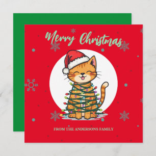 Merry and Bright cat Christmas kitten snow winter Holiday Card