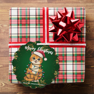 Merry and Bright cat Christmas kitten snow winter Ornament Card