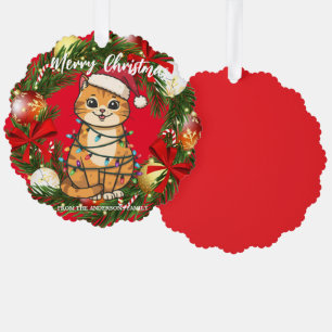Merry and Bright cat Christmas kitten snow winter Ornament Card