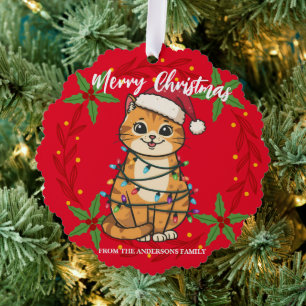 Merry and Bright cat Christmas kitten snow winter Ornament Card