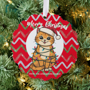 Merry and Bright cat Christmas kitten snow winter Ornament Card