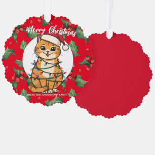 Merry and Bright cat Christmas kitten snow winter Ornament Card