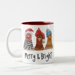 Merry And Bright Chickens Christmas Farm Animal Two-Tone Coffee Mug