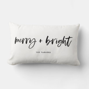 Merry and Bright   Christmas Black and White Lumbar Pillow
