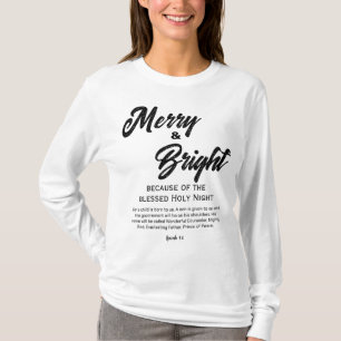 Merry and Bright Christmas Black Script T-Shirt
