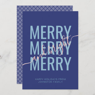 Merry and bright Christmas blue chequered Holiday Card