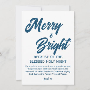 Merry and Bright Christmas Blue Script Holiday Card