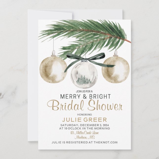 Merry and Bright Christmas Bridal Shower  Invitation (Front)