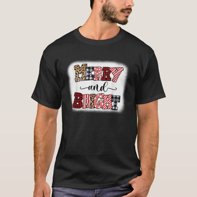 Merry And Bright Christmas Buffalo Plaid Leopard B T-Shirt (Front)