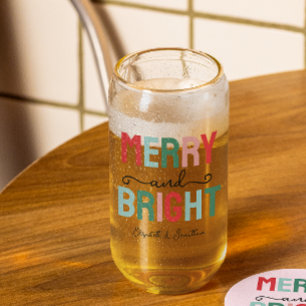 Merry and Bright Christmas Can Glass