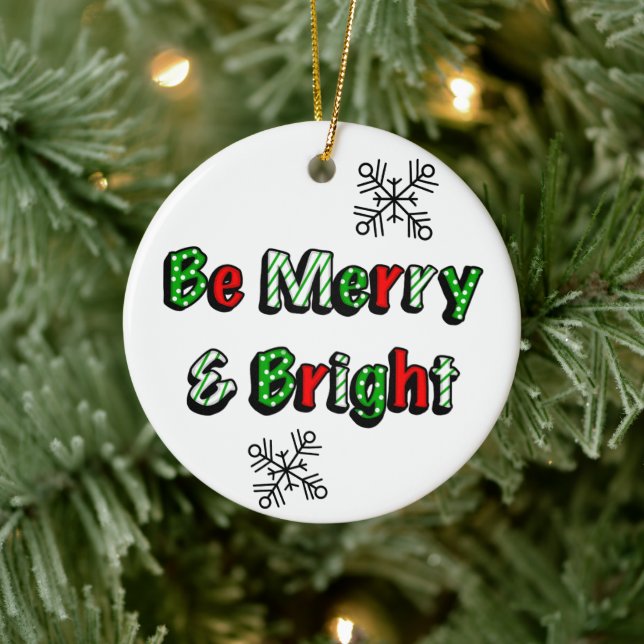 Merry and Bright Christmas Ceramic Ornament (Tree)