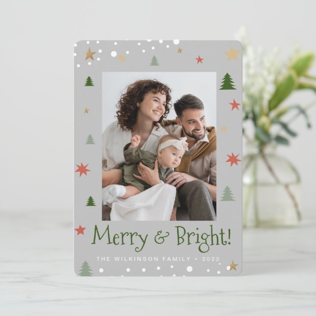 Merry and Bright Christmas Custom Photo Holiday Card (Standing Front)