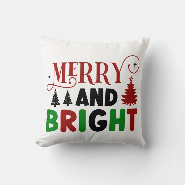 Merry and Bright Christmas Design – Holiday Cheer Throw Pillow (Front)