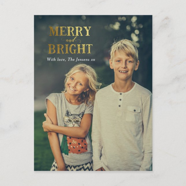 Merry and Bright Christmas family card postcard (Front)