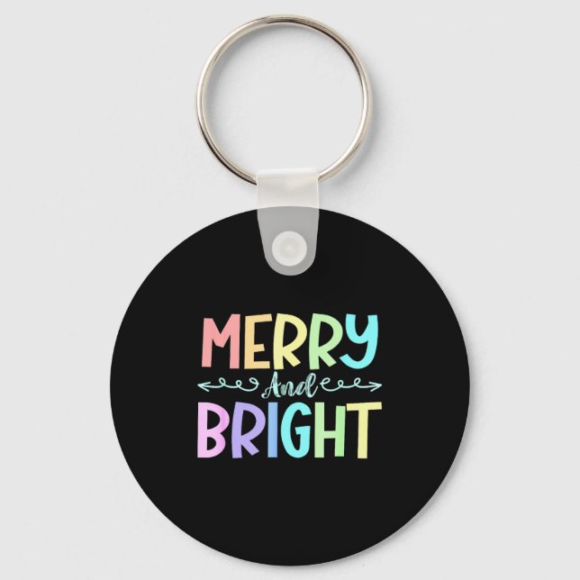 Merry And Bright Christmas Family Pajamas Matching Keychain (Front)