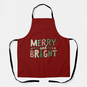 Merry And Bright Christmas Funny Snowflake Holiday Apron