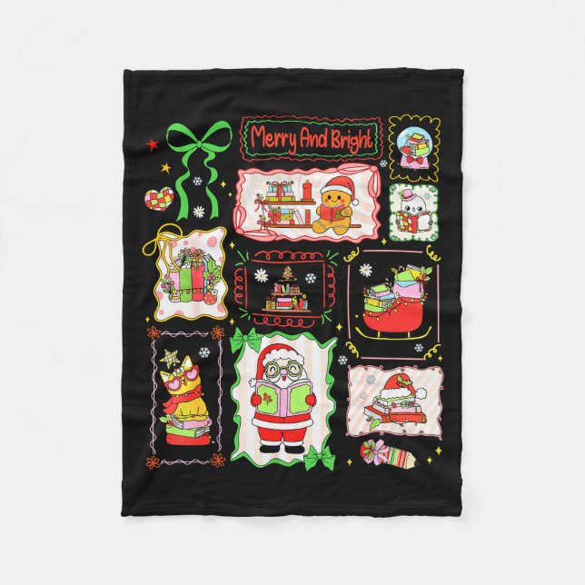 Merry And Bright Christmas Gingerbread Santa Book  Fleece Blanket (Front)