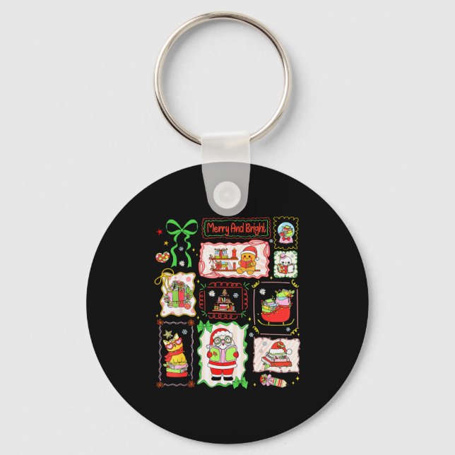 Merry And Bright Christmas Gingerbread Santa Book  Keychain (Front)