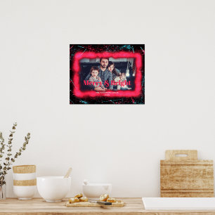 Merry and Bright Christmas Glitter Red Photo Frame Poster
