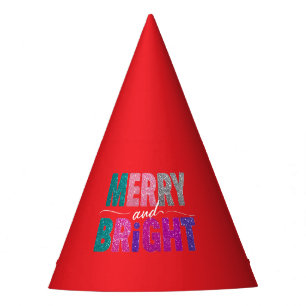 Merry and Bright Christmas Glitter Shirt Party Hat