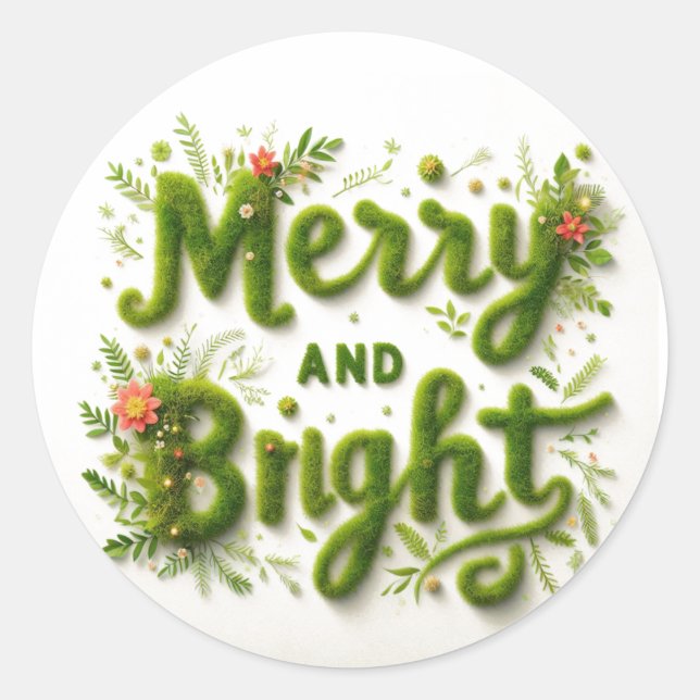 Merry and Bright, Christmas Greeting Cards  Classic Round Sticker (Front)