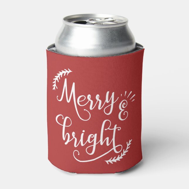 merry and bright Christmas Holiday Can Cooler (Can Front)