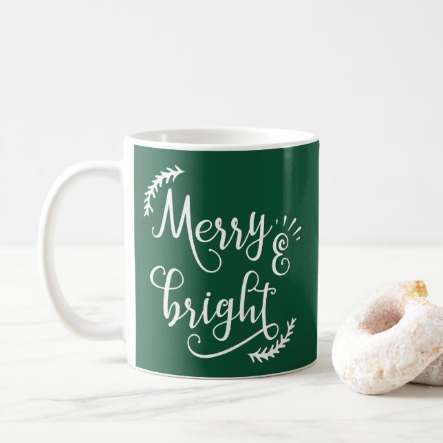 merry and bright Christmas Holiday Coffee Mug (With Donut)