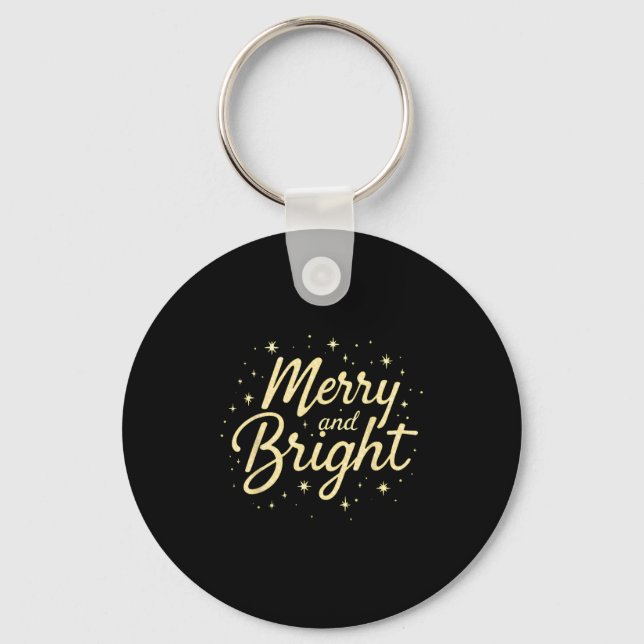 Merry And Bright Christmas Holiday Festive Xmas St Keychain (Front)