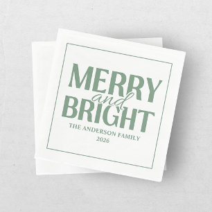 Merry And Bright Christmas Holiday Green Napkin