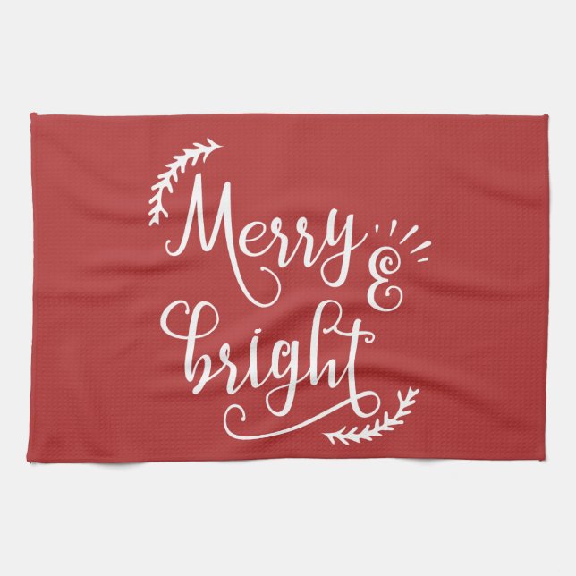 merry and bright Christmas Holiday Kitchen Towel (Horizontal)