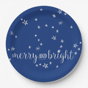 Merry and Bright Christmas Holiday Paper Plates