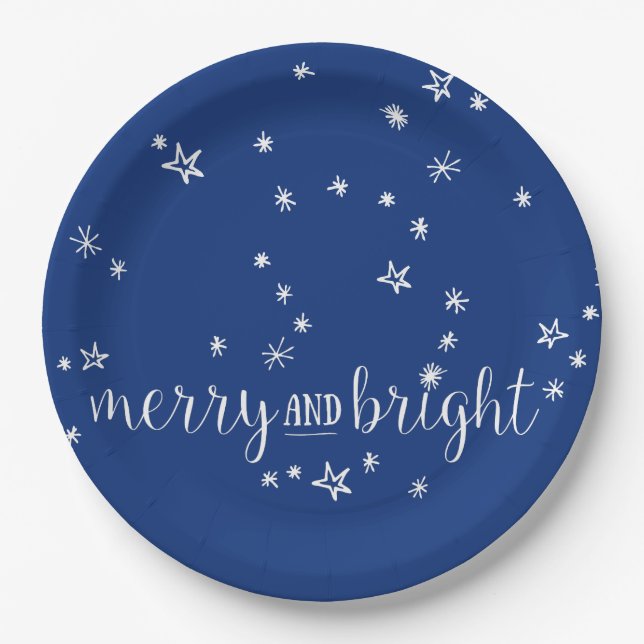 Merry and Bright Christmas Holiday Paper Plates (Front)