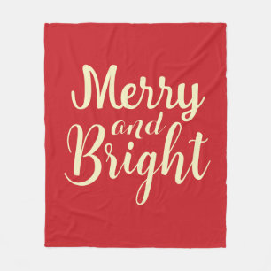 Merry and Bright christmas holiday script red Fleece Blanket
