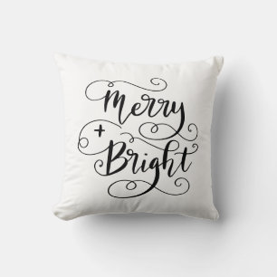Merry And Bright Christmas Holiday Script Throw Pillow