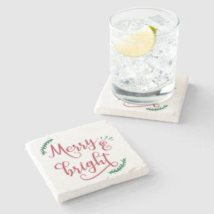 merry and bright Christmas Holiday Stone Coaster