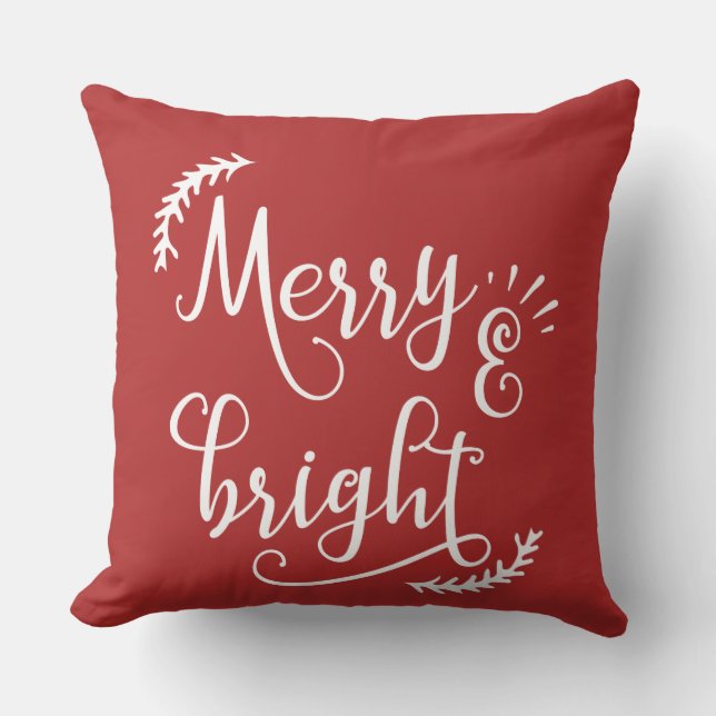 merry and bright Christmas Holiday Throw Pillow (Front)