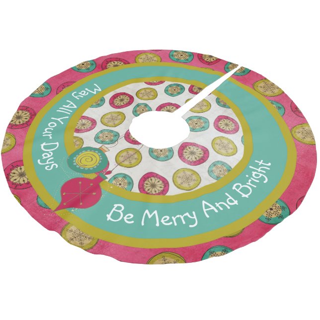 Merry and Bright Christmas Holiday Tree Skirt (Angled)