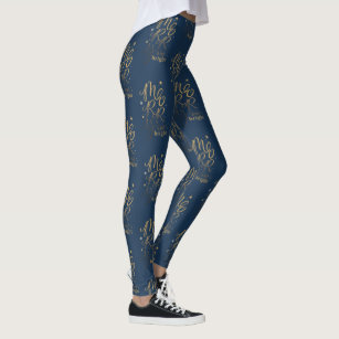 Merry and Bright Christmas Holidays Gold Script Leggings