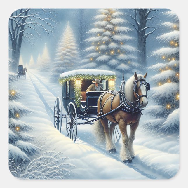 Merry and Bright Christmas Horse Square Sticker (Front)