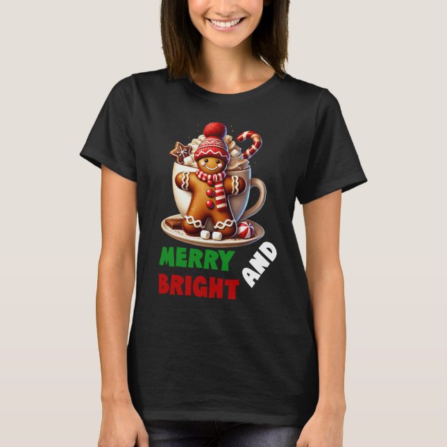 Merry And Bright Christmas, Hot Cocoa Christmas T-Shirt (Front)