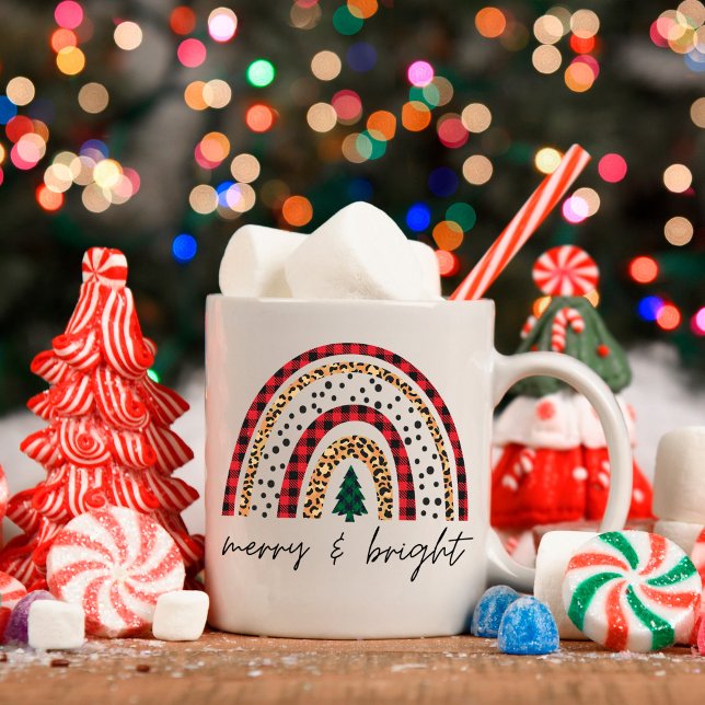 Merry and Bright Christmas Leopard Rainbow Coffee Mug (Creator Uploaded)