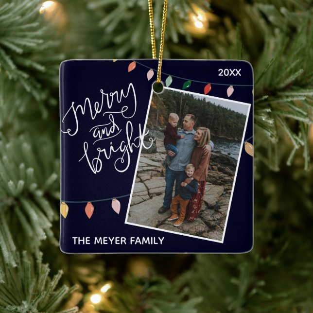 Merry and Bright Christmas Lights | Blue Ceramic Ornament (Tree)