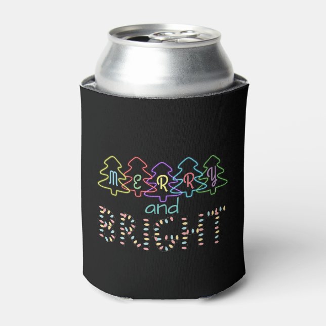 Merry and Bright Christmas Lights Can Cooler (Can Front)