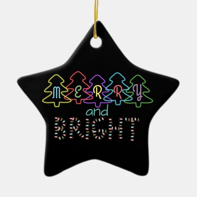 Merry and Bright Christmas Lights Ceramic Ornament (Front)