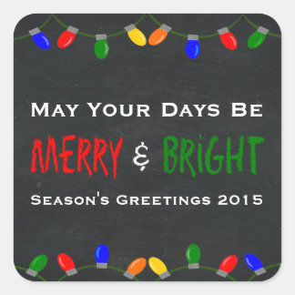 Merry and Bright Christmas Lights Chalkboard Square Sticker
