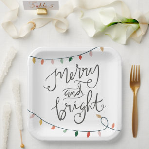 Merry and Bright  Christmas Lights Festive Paper Plate