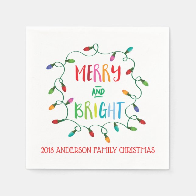 Merry and Bright Christmas Lights Napkin (Front)