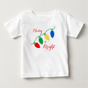 Merry and Bright Christmas Lights Personalized Baby T-Shirt
