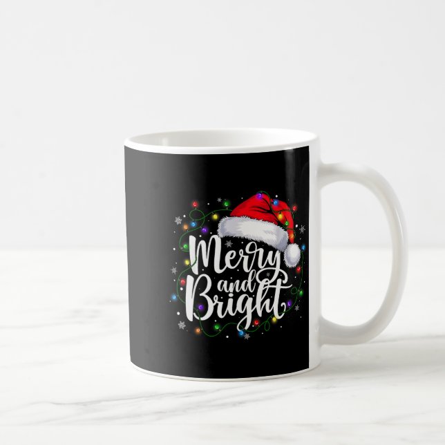 Merry And Bright Christmas Lights Santa Hat Xmas H Coffee Mug (Right)