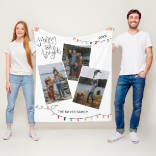 Merry and Bright Christmas Lights Three Photo  Fleece Blanket